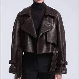 Nour Hammour Hatti Lambskin Women's Brown Leather Jacket XS 34